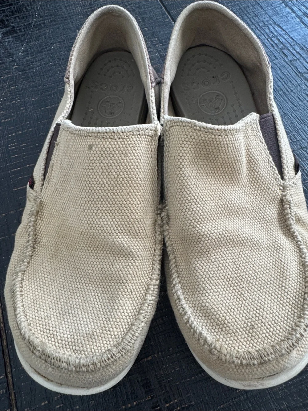 CROCS Kid’s Beige Canvas Slip-On Loafers size 4Y